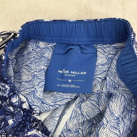 Peter Millar Men’s NWOT Seaside Swim Trunks Lined Blue Cocktails Size Medium - Picture 9 of 9